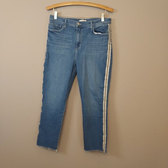 L'Agence Sada Hi-Rise Cropped Slim Dover Side Striped Raw Hem Jeans Size 32 - Picture 4 of 10